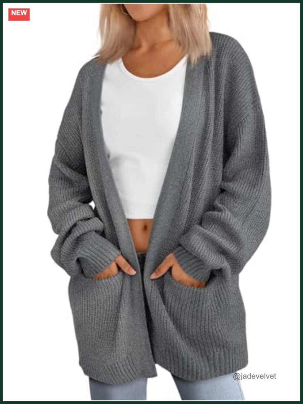 Oversized Knit Cardigan Sweater with Pockets Long Sleeve V-Neck